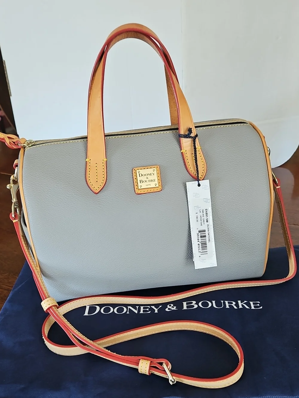 NWT Dooney & Bourke Smoke Grey Olivia Pebble Leather Satchel